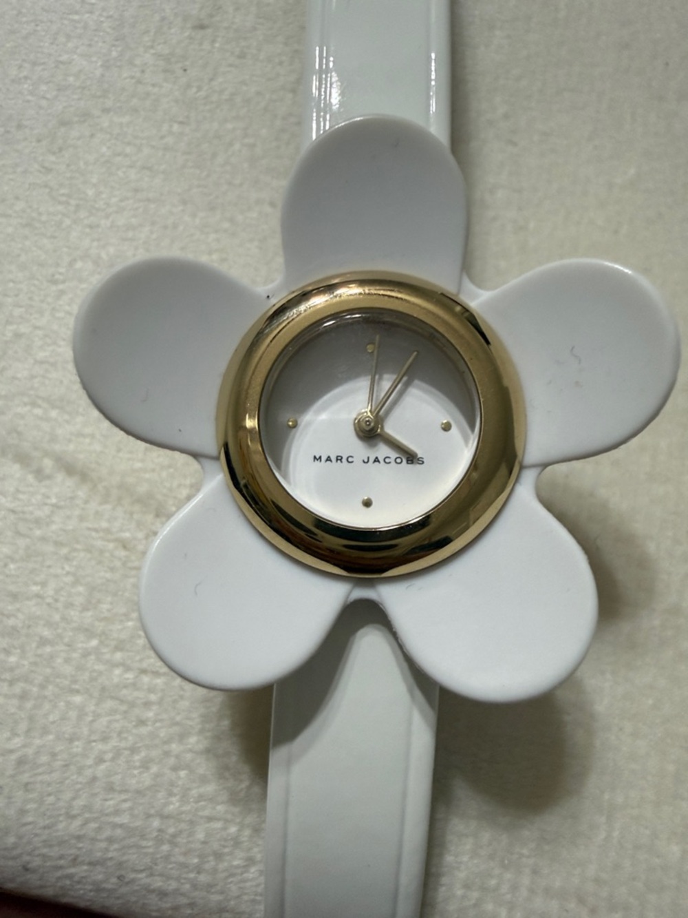 Marc Jacobs White Flower Wall Clock with Gold Bezel